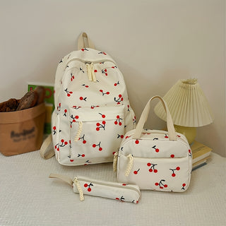 مجموعة حقيبة ظهر نايلون كاجوال للنساء مكونة من 3 قطع، بنمط هندسي، حزام قابل للتعديل، إغلاق بسحاب، بطانة من البوليستر، حقيبة كمبيوتر محمول خفيفة الوزن وأنيقة لطلاب الجامعات