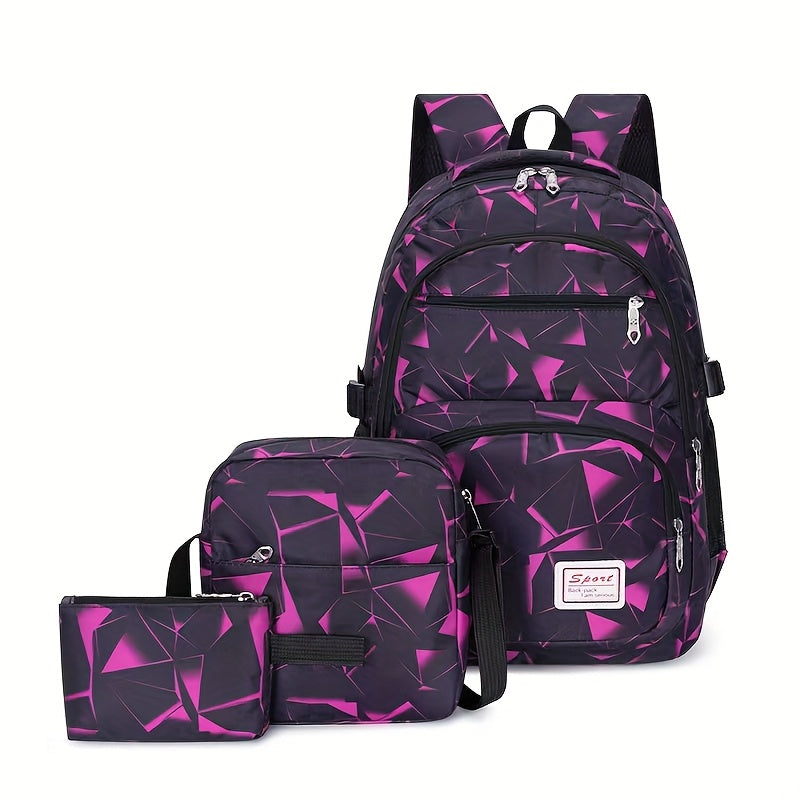 3/1 قطعة مجموعة جديدة من ثلاث قطع كبيرة السعة مع صندوق غداء بتصميم كاجوال وتباين الألوان