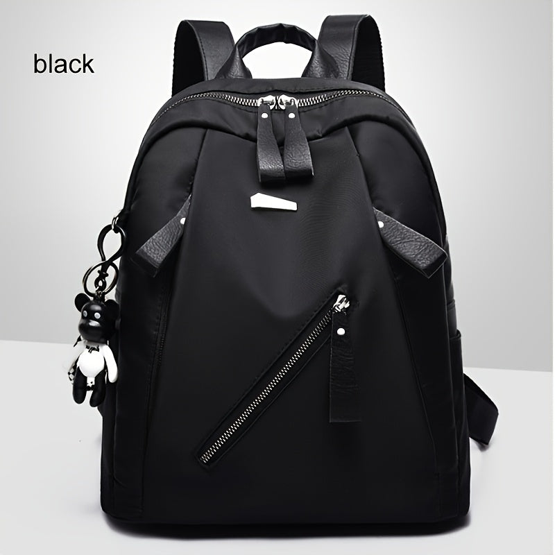 حقيبة ظهر أكسفورد سوداء أنيقة للنساء - حزام قابل للتعديل، إغلاق بسحاب، بطانة بوليستر متينة - تصميم أنيق مع سلسلة مفاتيح، مثالي للعمل والسفر والاستخدام اليومي، حقيبة ظهر للسفر | حقيبة ظهر بسيطة | حقيبة ظهر من قماش متين