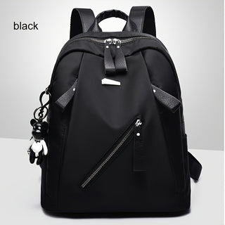 حقيبة ظهر أكسفورد سوداء أنيقة للنساء - حزام قابل للتعديل، إغلاق بسحاب، بطانة بوليستر متينة - تصميم أنيق مع سلسلة مفاتيح، مثالي للعمل والسفر والاستخدام اليومي، حقيبة ظهر للسفر | حقيبة ظهر بسيطة | حقيبة ظهر من قماش متين