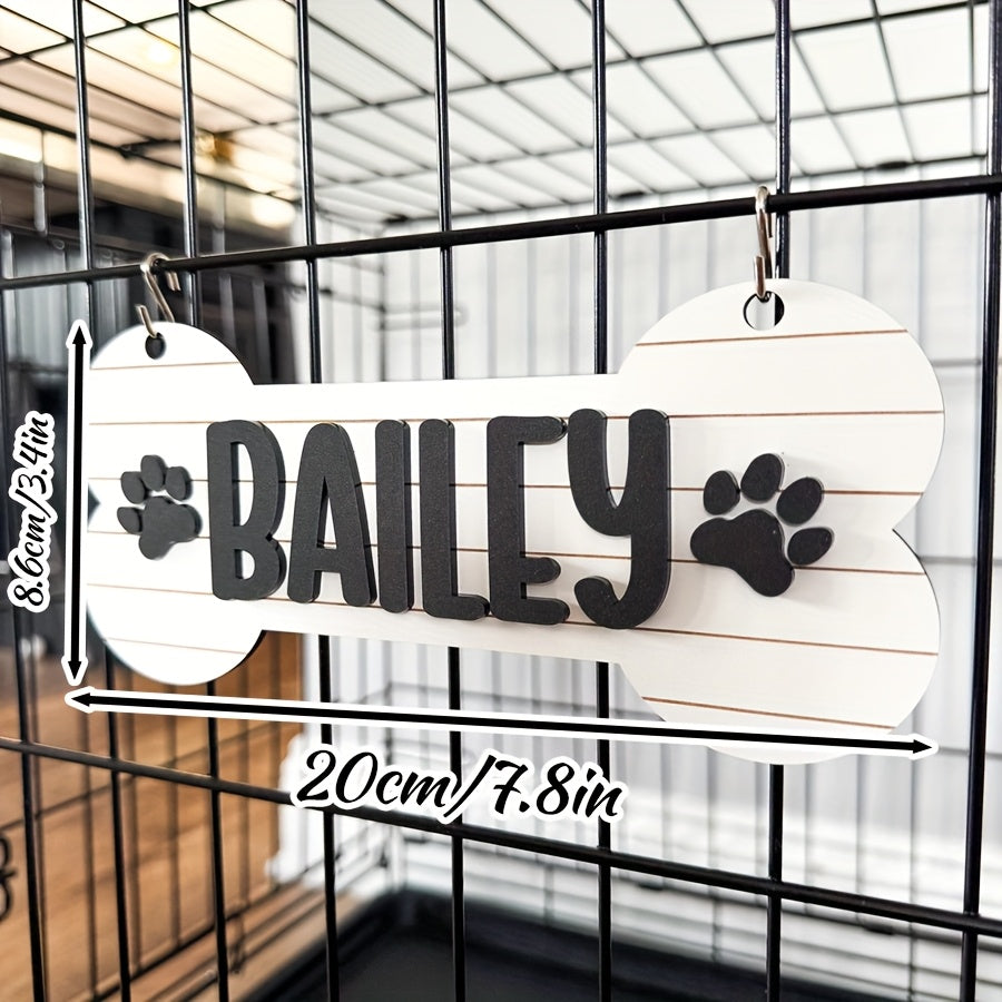 1 قطعة لافتات اسم منزل الكلب الشخصية، أسماء الحيوانات الأليفة المخصصة، لافتات قفص الكلاب على شكل عظمة، ملصقات بأحرف وطبعات أقدام للكلاب، هدايا مُخصصة لمحبي القطط والكلاب، لافتات خشبية لقفص الكلاب