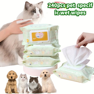 240 قطعة من مناديل الماء المخصصة للحيوانات الأليفة، مناشف للقطط والكلاب بدون غسيل، تنظيف البقع، منطقة الجسم، مناديل تنظيف، مستلزمات تنظيف الحيوانات الأليفة، مناسبة للاستخدام اليومي والسفر