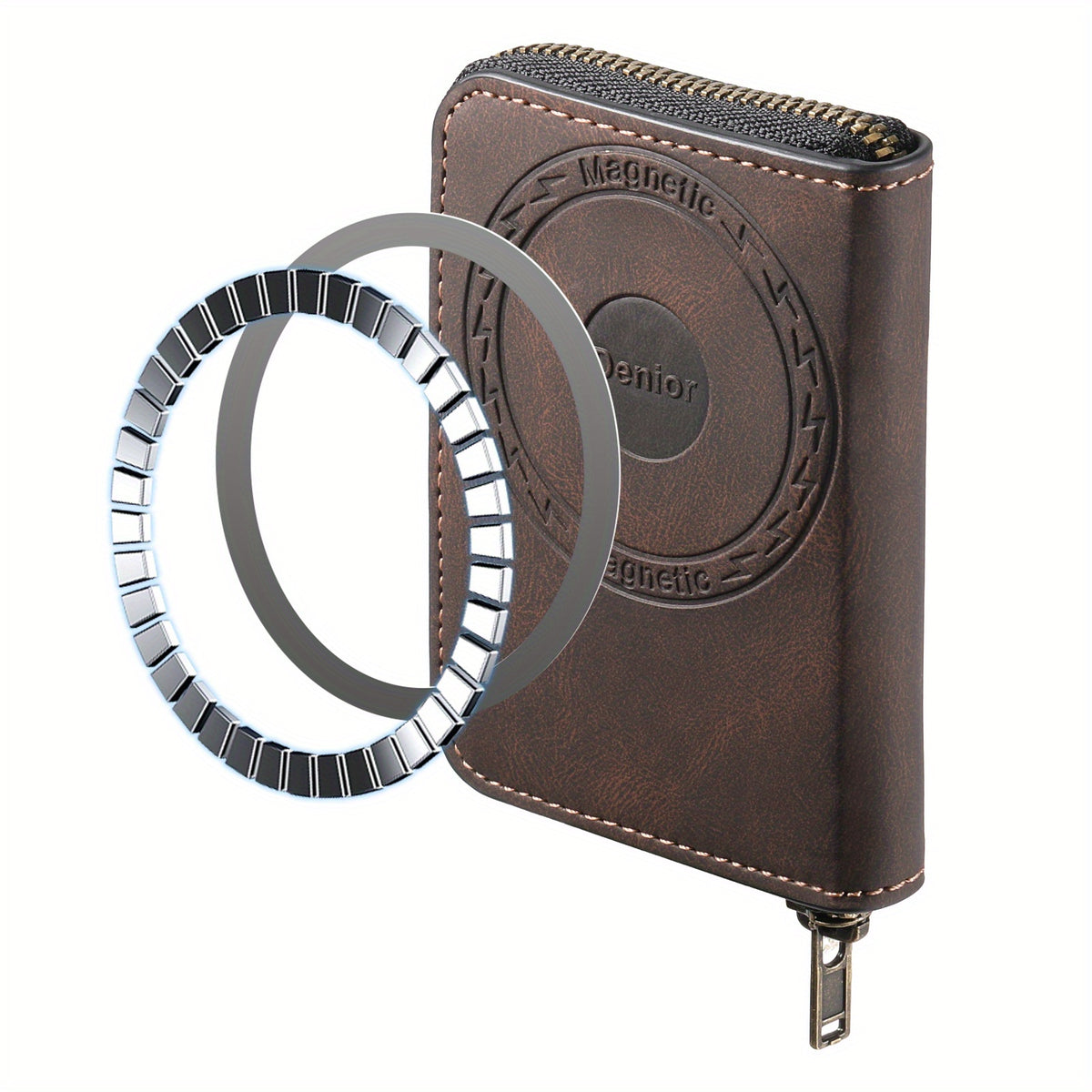 محفظة MMOMUT بسحاب مانع للراديو الترددية مع فتحات بطاقات متعددة | جلد صناعي | إمكانية تثبيت قوي بالجاذبية على الهاتف | حامل بطاقات الهوية والائتمان الآمن | تصميم بني أنيق | هدية مثالية للرجال في عيد الحب وعيد الأب والمزيد، محفظة حامل البطاقات