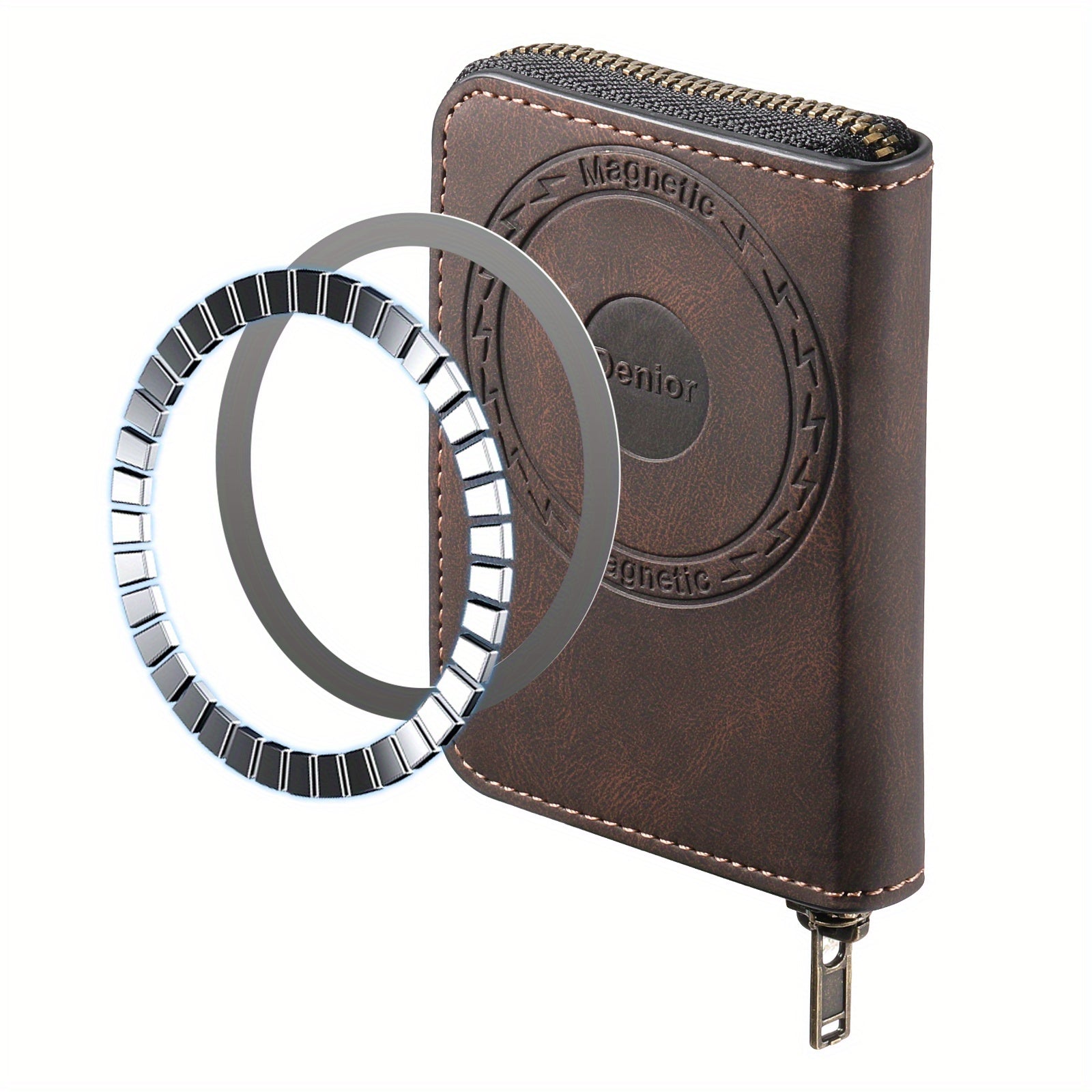 محفظة MMOMUT بسحاب مانع للراديو الترددية مع فتحات بطاقات متعددة | جلد صناعي | إمكانية تثبيت قوي بالجاذبية على الهاتف | حامل بطاقات الهوية والائتمان الآمن | تصميم بني أنيق | هدية مثالية للرجال في عيد الحب وعيد الأب والمزيد، محفظة حامل البطاقات