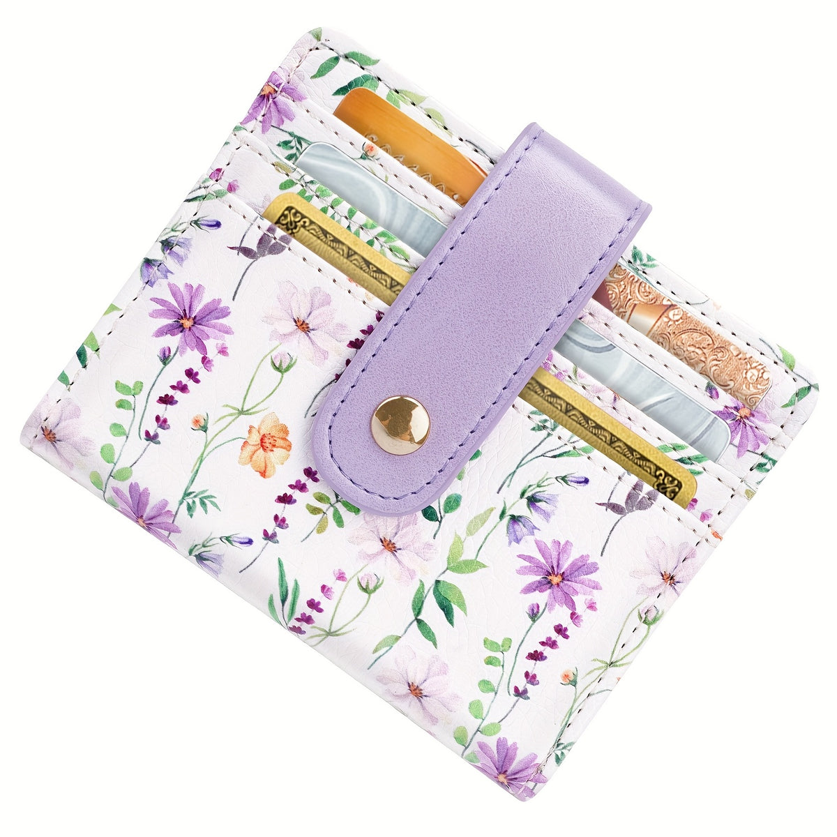 محفظة نسائية ثنائية الطي مطبوعة بنقشة الزهور - جلد صناعي وردي مع إغلاق بسحاب، فتحات بطاقات متعددة وجيب للعملات المعدنية، صغيرة الحجم وأنيقة للاستخدام اليومي، محفظة لطيفة