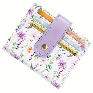 محفظة نسائية ثنائية الطي مطبوعة بنقشة الزهور - جلد صناعي وردي مع إغلاق بسحاب، فتحات بطاقات متعددة وجيب للعملات المعدنية، صغيرة الحجم وأنيقة للاستخدام اليومي، محفظة لطيفة