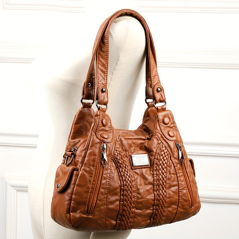 حقيبة كتف كلاسيكية نسائية، سعة كبيرة، حقيبة كتف واحدة، للسيدات، بورندي، بني فاتح، أسود، أزرق عميق، أزرق فاتح، حزام قابل للتعديل، إغلاق بسحاب، بطانة من البوليستر