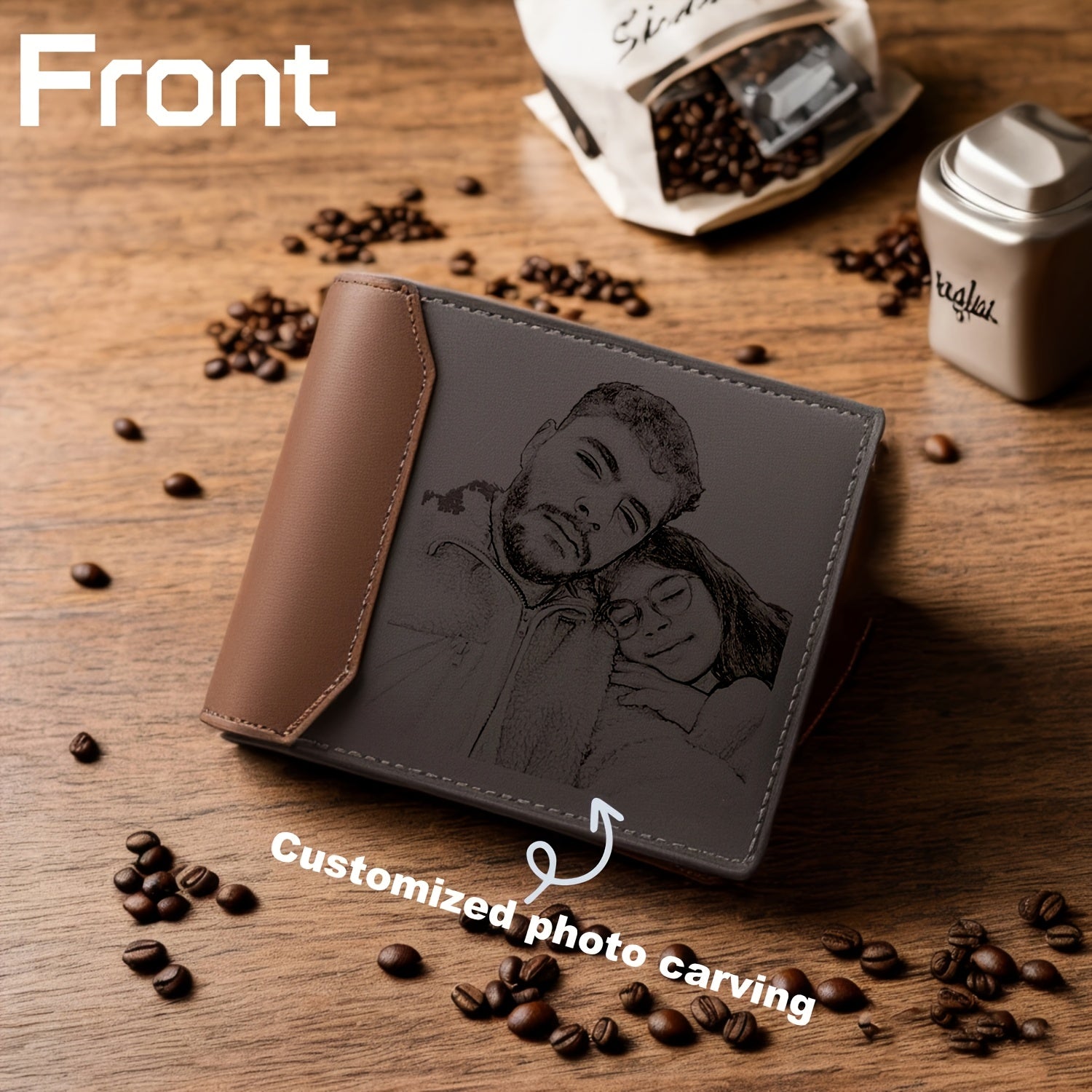محفظة رجالية شخصية من الجلد الصناعي - نقش صورة مخصصة، أسلوب قديم، هدية مثالية للزوج، الصديق، الأب في عيد الميلاد، عيد الأب والمزيد