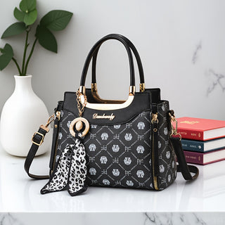 حقيبة كتف نسائية بتصميم رجعي مربعات مع حزام قابل للتعديل - حقيبة يد واسعة بسحاب، مناسبة للعمل والاستخدام اليومي، ألوان: بني/أبيض/أسود، زخارف ديكورية، أجزاء معدنية ذهبية، بطانة قماشية