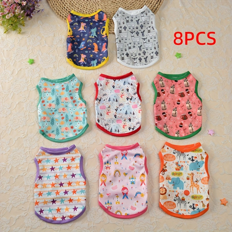 8 قطع من الصدريات اللطيفة للحيوانات الأليفة للكلاب والقطط - بوليستر ناعم ومسامي، قابل للغسل في الغسالة، مثالي للربيع والصيف، مناسب للصغار مثل يوركشاير تيرير، مالطيز، بيشون، بوميرانيا وشيهاويا، ملابس للحيوانات الأليفة | تصميم حيواني لطيف | ملابس مريحة، ملا