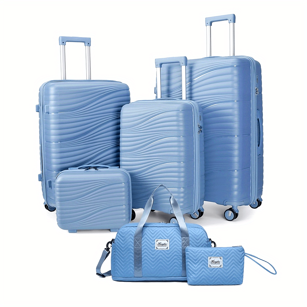 حقيبة سفر سداسية قطع بسحاب PP، أنيقة وعصرية بعجلات دوارة للسفر والمواصفات التجارية، مثالية للمراهقين