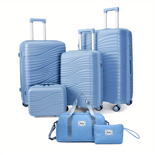 حقيبة سفر سداسية قطع بسحاب PP، أنيقة وعصرية بعجلات دوارة للسفر والمواصفات التجارية، مثالية للمراهقين