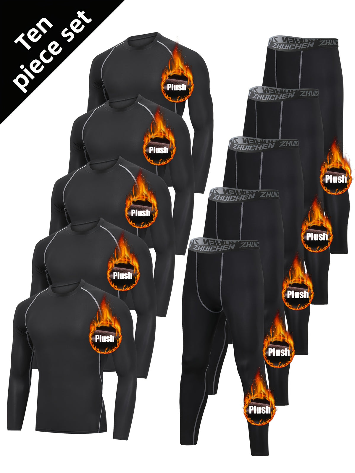 مجموعة رياضية مبطنة 10 قطع مجموعة ملابس داخلية دافئة للرجال ملابس رياضية للجري في الصالة الرياضية ملابس رياضية دافئة للخريف والشتاء مجموعة معدات تقوية الصوف الدافئ للصباح والليل والتدريب على الجري في الخريف والشتاء