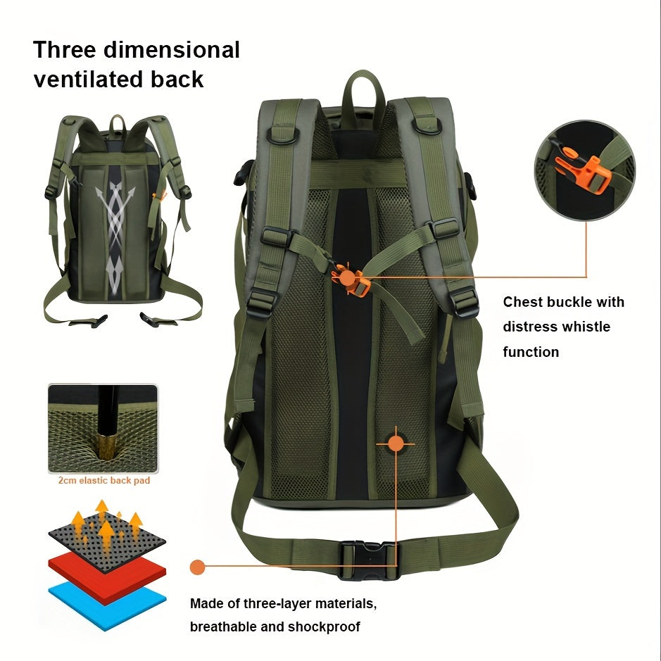 حقيبة ظهر للمشي لمسافات طويلة بسعة 45 لتر مع مقصورتين، جيب للأحذية، سعة كبيرة للتخييم والمغامرات الخارجية، بوليستر متين، اللون البيج والأسود، أحزمة كتف قابلة للتعديل، حقيبة ظهر للسفر