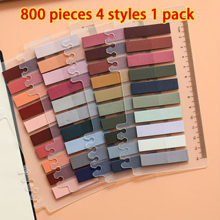 حزمة واحدة تحتوي على 800 ورقة من 4 أنماط - ملاحظات لاصقة شفافة PET، ملصقات فهرس، ملاحظات لاصقة ملونة موراندي، بطاقات علامات السهم، علامات التصنيف 4 أنواع/الحزمة