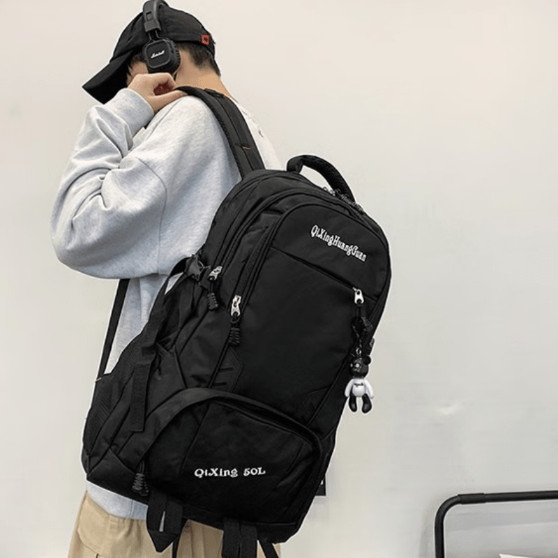 حقيبة ظهر للمشي لمسافة 50 لترًا، خفيفة الوزن للرجال والنساء، مناسبة للتخييم والرياضات الخارجية وتسلق الجبال والسفر، حقيبة ظهر للكمبيوتر المحمول بحجم 17.3 بوصة، حقيبة ظهر كبيرة للكمبيوتر المحمول للأعمال، اللون الأسود