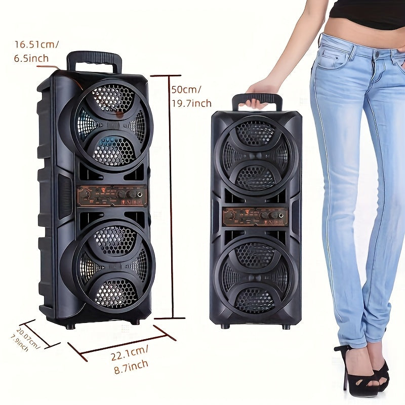 مكبر صوت لاسلكي - مكبر صوت مزدوج بحجم 6.5 بوصة مع قوة عالية/إضاءة RGB ملونة/يدعم منفذ شحن USB/TF/Type-C - يتضمن ميكروفون سلكي/كابل صوت، باس قوي للخارج/الحفلات/هدية عيد الميلاد