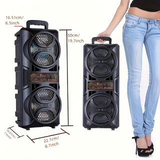 مكبر صوت لاسلكي - مكبر صوت مزدوج بحجم 6.5 بوصة مع قوة عالية/إضاءة RGB ملونة/يدعم منفذ شحن USB/TF/Type-C - يتضمن ميكروفون سلكي/كابل صوت، باس قوي للخارج/الحفلات/هدية عيد الميلاد