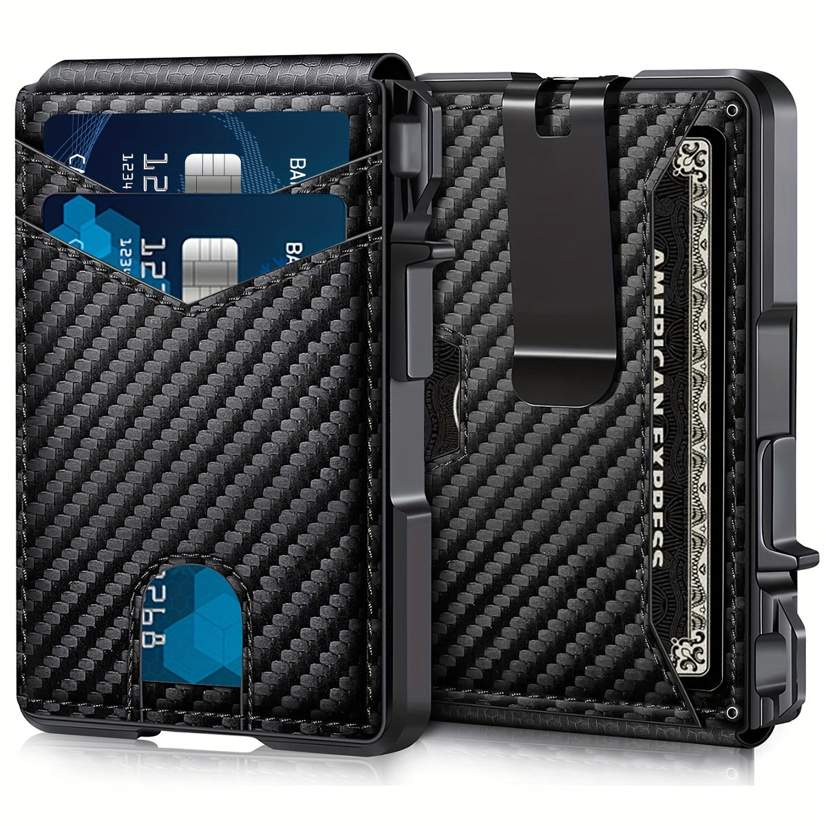 محفظة تكتيكية للرجال، حامل بطاقات جلد PU بتصميم أنيق مع نافذة شفافة للهوية، حماية ضد السرقة بتقنية RFID وتصميم رفيع مزدوج الطي