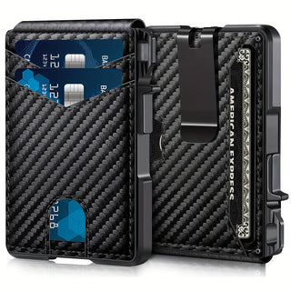 محفظة تكتيكية للرجال، حامل بطاقات جلد PU بتصميم أنيق مع نافذة شفافة للهوية، حماية ضد السرقة بتقنية RFID وتصميم رفيع مزدوج الطي