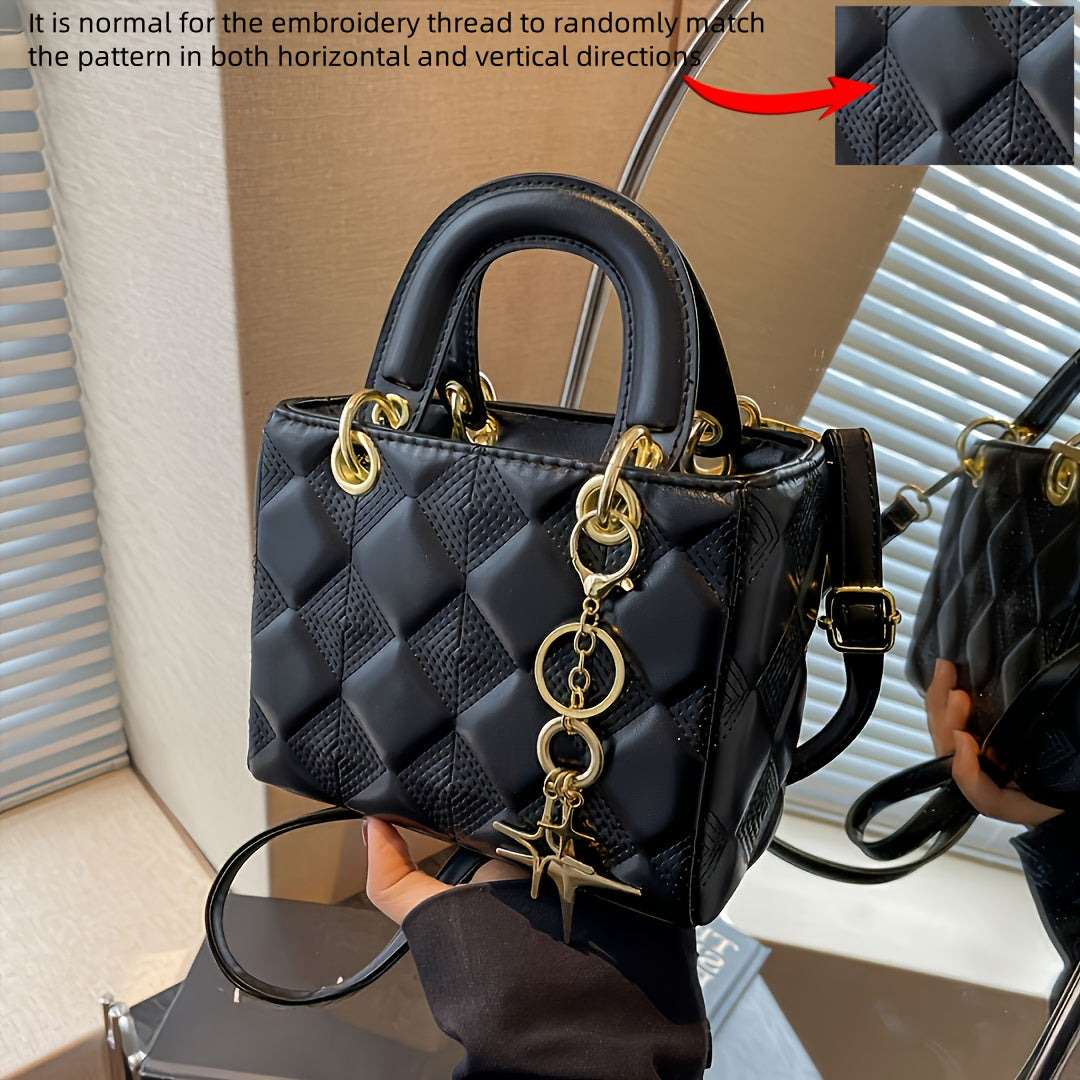 حقيبة كتف نسائية أنيقة من البولي يوريثان مع سلسلة زخرفية - متعددة الاستخدامات للمناسبات اليومية والمسائية