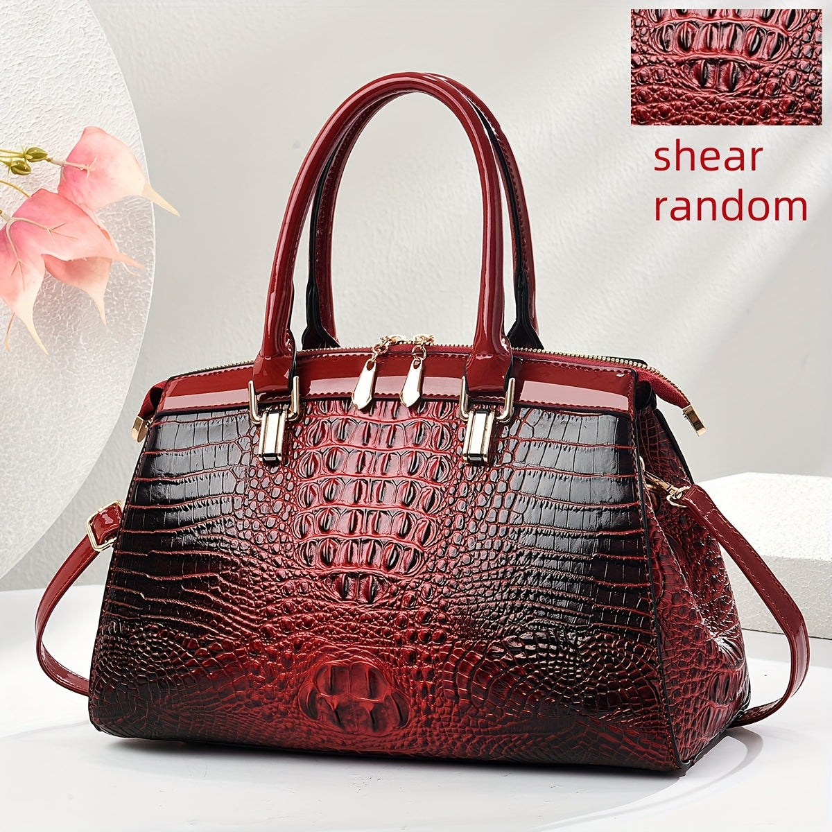 حقيبة يد نسائية أنيقة بنمط التمساح - حقيبة كتف أنيقة مع حزام قابل للإزالة، إغلاق بسحاب، وأدوات ذهبية اللون - متوفرة بألوان متعددة، مثالية للمناسبات الرسمية والأنشطة العارضة، حقيبة يد متعددة الاستخدامات | تصميم أنيق | مصنوع من المواد الاصطناعية