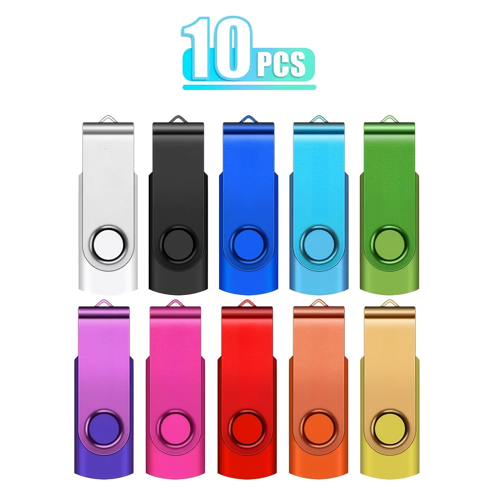 مجموعة من 10 قطع أقراص ذاكرة معدنية ملونة قابلة للدوران بسعة 128MB/4GB/8GB/16GB، محرك فلاش USB عالي السرعة مع سلسلة مفاتيح مجانية، تخزين خارجي محمول، هدايا تجارية