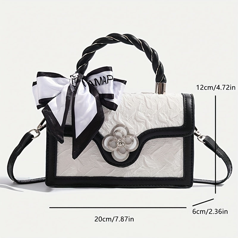 حقيبة كروس بيضاء مستوحاة من العصر الفيكتوري مع تفاصيل سوداء وأساور، إغلاق بإبزيم، تصميم أنيق غير رسمي للنساء، إكسسوار متعدد الاستخدامات | حقيبة كروس بيضاء | حقيبة إغلاق بإبزيم