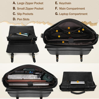 IGOLUMON حقيبة الكمبيوتر المحمول من الجلد الصناعي الرجالي السوداء - كبيرة، متينة من الجلد الصناعي الصناعي مع حزام قابل للتعديل، مثالية للمكتب والأعمال والسفر، حقيبة المكتب | حقيبة كلاسيكية | مقبض متين، حقيبة الكمبيوتر المحمول