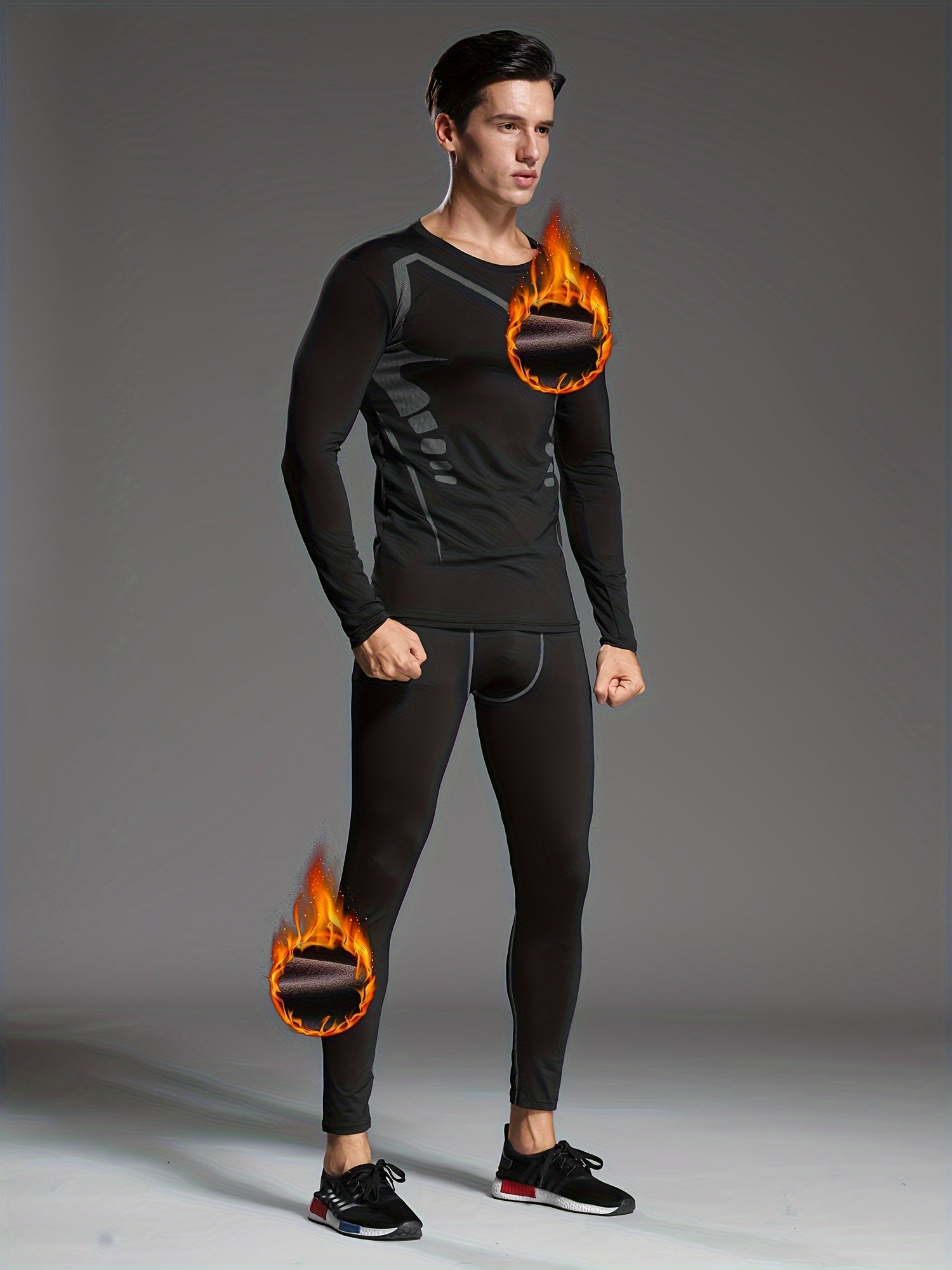 10 قطعة من ملابس رياضية مبطنة للرجال: ملابس داخلية دافئة، أزياء الجري والجيم، معدات تدريب خريف وشتاء لركود الصباح وليل الركض
