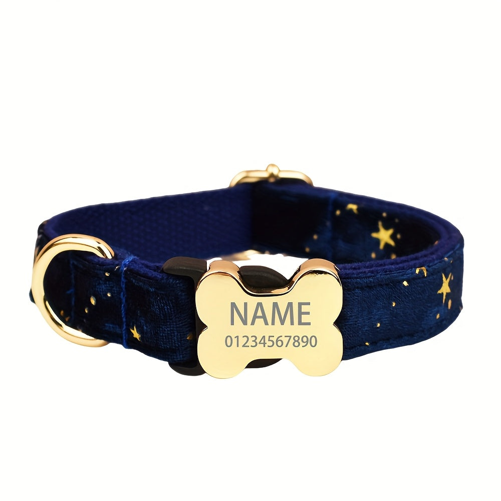 طوق كلب مُخصص بنجمة خضراء وريشة مع بطاقة تعريف معدنية محفورة - اسم وهاتف حسب الطلب، قابل للتعديل، مصنوع من البوليستر الناعم والمتين - هدية مثالية لعشاق الحيوانات الأليفة!