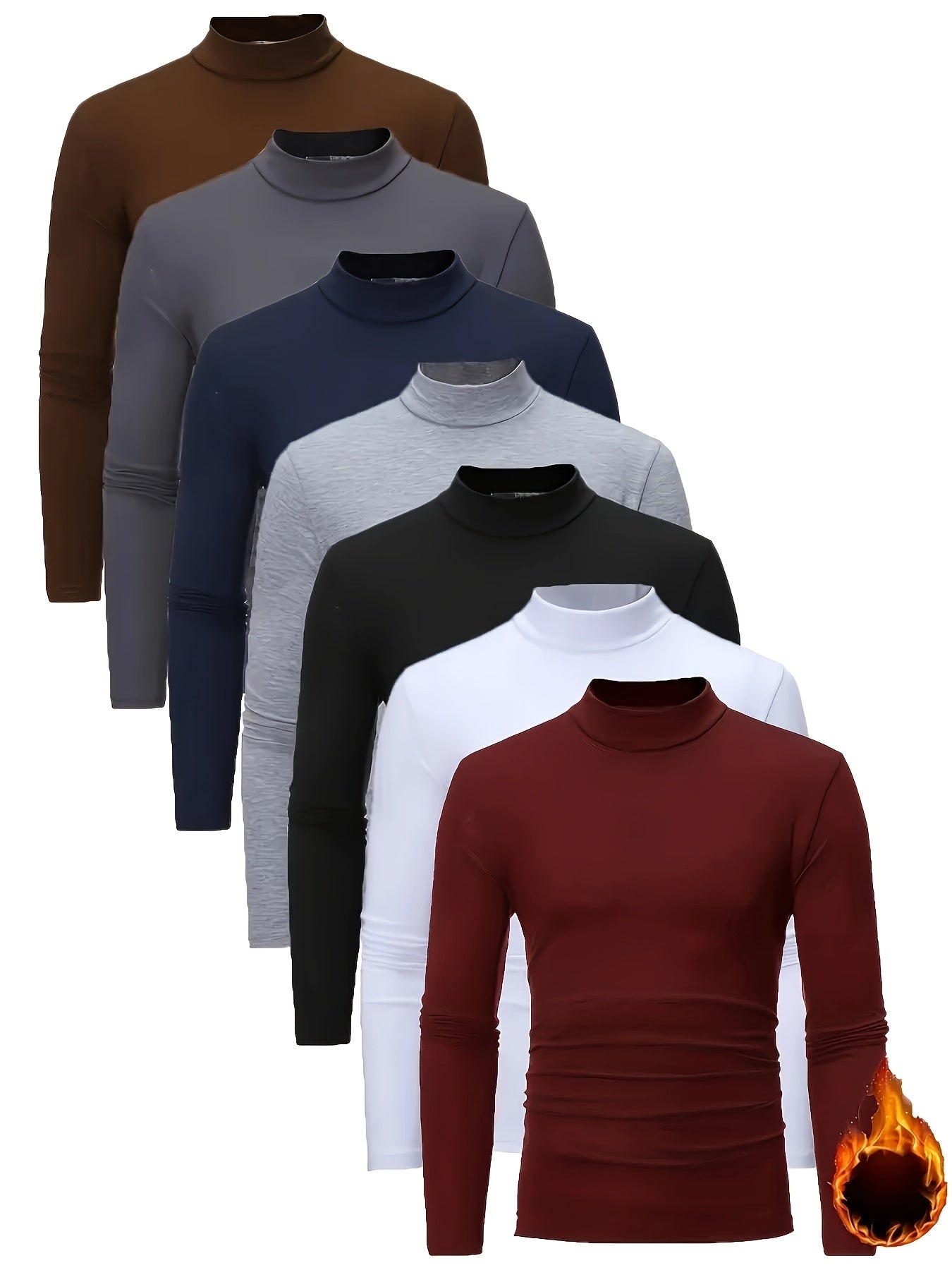 7 قطع قمصان رجالي طويلة الأكمام بقلنسوة حرارية - ناعمة، دافئة ومرنة من البوليستر، ملابس داخلية لفصل الخريف/الشتاء، قابلة للغسل في الغسالة، ألوان صلبة (بني، رمادي، أزرق بحري، أسود، أبيض، أحمر)