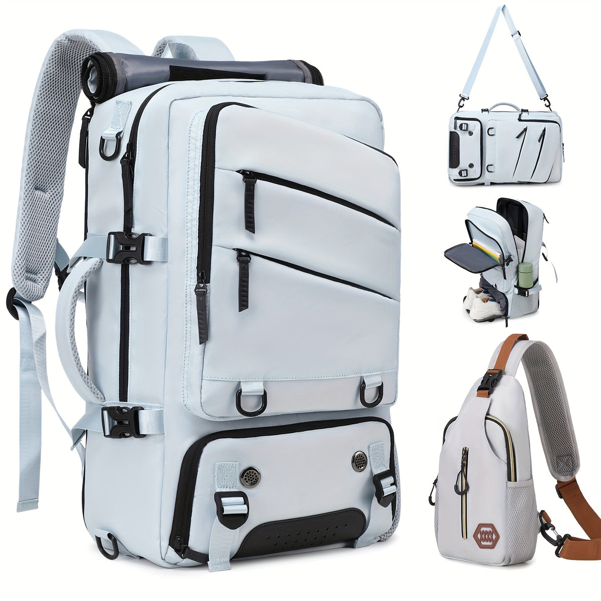 حقيبة ظهر للسفر، حقيبة ظهر شخصية للنساء، حقيبة ظهر للمشي، حقيبة ظهر للرياضات الخارجية مع حجرة للأحذية، حقيبة ظهر للكمبيوتر المحمول بحجم 17.3 بوصة، حقيبة ظهر للترفيه في الكلية.