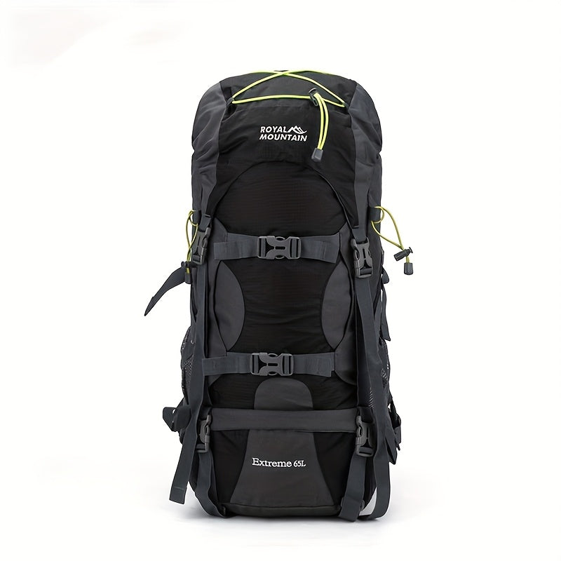 حقيبة ظهر كبيرة السعة 65 لتر للتنزه الخارجي، خفيفة الوزن ومتعددة الاستخدامات مع غطاء مطر، تصميم حزام شبكي مسامي، متعددة الأقسام، مناسبة للتخييم والرياضة الخارجية والسفر ومعدات التنزه