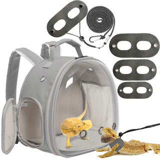 حقيبة حامل الزواحف في الهواء الطلق مع مجموعة الهارنس والحبل، حقيبة حامل الزواحف المتعددة الاستخدامات، هارنس صدر الزواحف الذي يمكن استخدامه في الهواء الطلق، معتمدة من قبل شركات الطيران