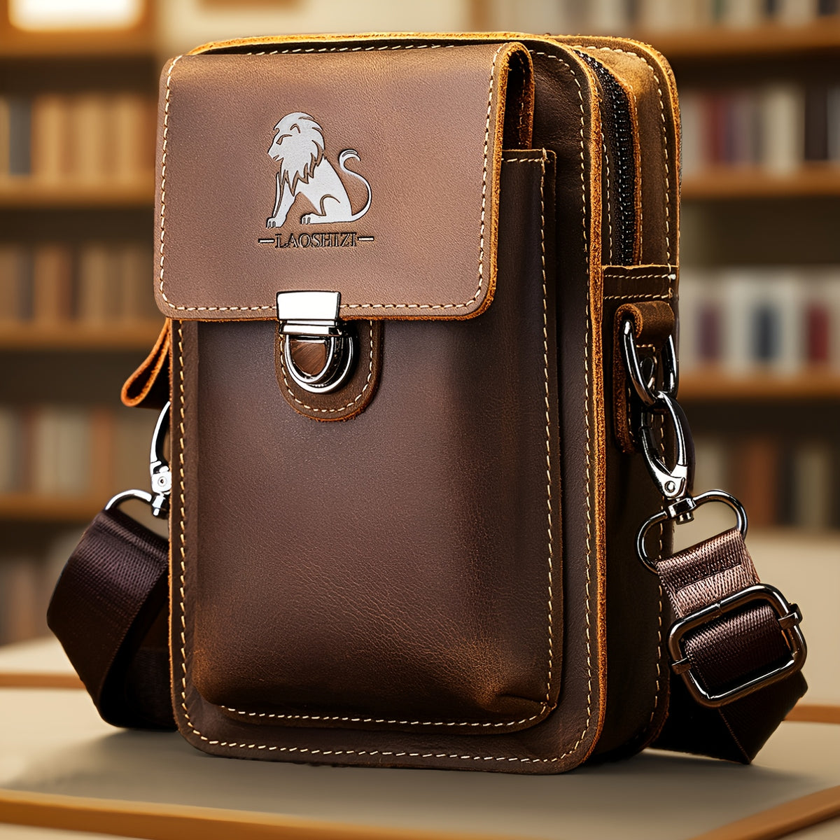 حقيبة جلدية حقيقية من ماد هورس، مع حلقة كارابينر، ملابس عادية من الجلد الحقيقي، حقيبة خصر للهاتف المحمول من الجلد الحقيقي، فتحة بطاقة لحقيبة كتف واحدة للجوال، طبقة علوية من جلد البقر الحقيقي متعددة الوظائف، حقائب خصر عصرية وعملية مناسبة لعيد الحب، عيد الأ