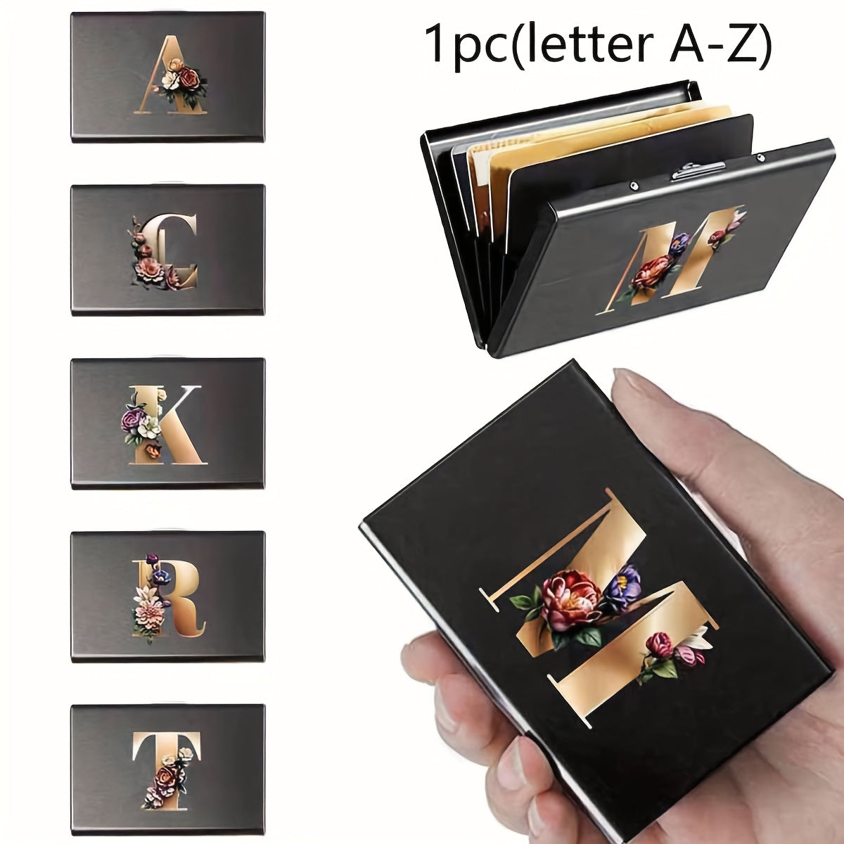 6 فتحات بطاقات، مشبك معدني أسود مزين بزهور ذهبية، حامل بطاقات الحافلة، حافظة نقود ومحافظ البنوك المضادة للسرقة، مشبك بطاقات رجالي، وحدة RFID، محفظة ألومنيوم رقيقة جدًا، محفظة متعددة الأغراض للاستخدام في العمل والتسوق والسفر والحفلات والعطلات