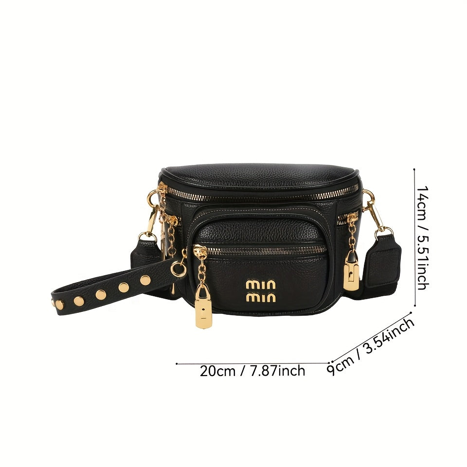 حقيبة كتف نسائية أنيقة قابلة للتعديل - جودة عالية، عدة أقسام، إغلاق بسحاب، أسود مع أدوات ذهبية اللون، مثالية للتسوق أو المكتب أو الهدايا