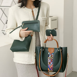 مجموعة حقائب نسائية مكونة من 4 قطع - حقيبة كبيرة بسعة عالية، حقائب كتف وعبر الجسم مع إغلاق بسحاب، بطانة بوليستر، تصميم عصري باللونين الأخضر والبني، هدية مثالية ليوم الأم، إكسسوارات أنيقة | مجموعة حقائب عصرية | حقيبة كبيرة بإغلاق بسحاب