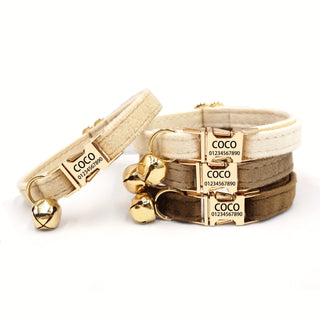 طوق قطيفة ناعم ومتين مخصص مع لوحة اسم، مشبك معدني سريع الفك، قابل للتخصيص للنقش لتعليم الحيوانات الأليفة، طوق قابل للتعديل مناسب للحيوانات الأليفة الصغيرة والمتوسطة الحجم