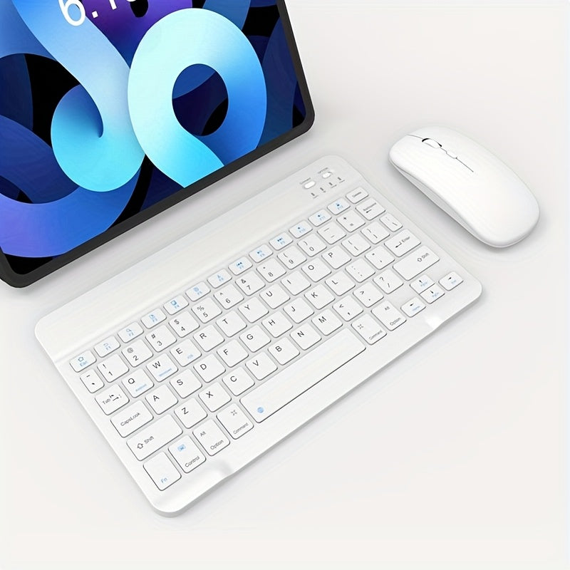 مجموعة لوحة مفاتيح وفأرة لاسلكية محمولة من قطعتين - مناسبة لأجهزة iPad/Android/Xiaomi | اتصال لاسلكي، بطارية قابلة للشحن، تتبع بصري