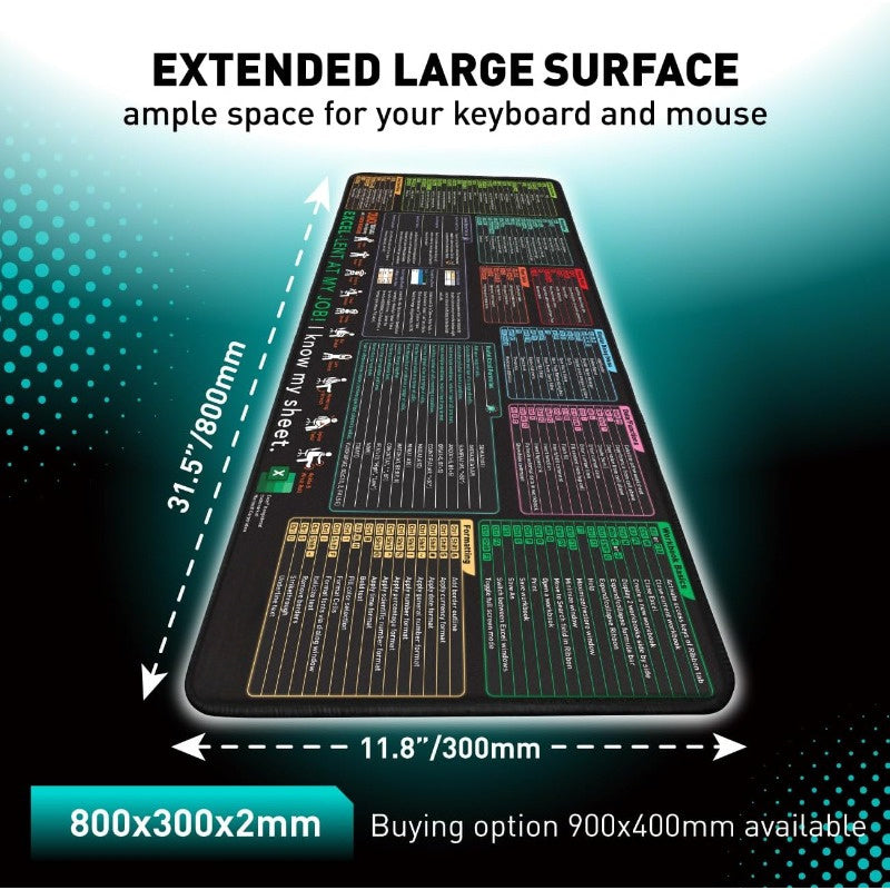 حصيرة فأرة XL للاتجاهات السريعة في إكسل - بسطح ممتد للألعاب والمكاتب مع حواف مخيطة مضادة للانزلاق، سطح عالي الجودة، مرجع سريع لأكثر من 100 وظيفة وكود VBA للإنتاجية لمستخدمي إكسل، حصائر فئران XL للمكتب