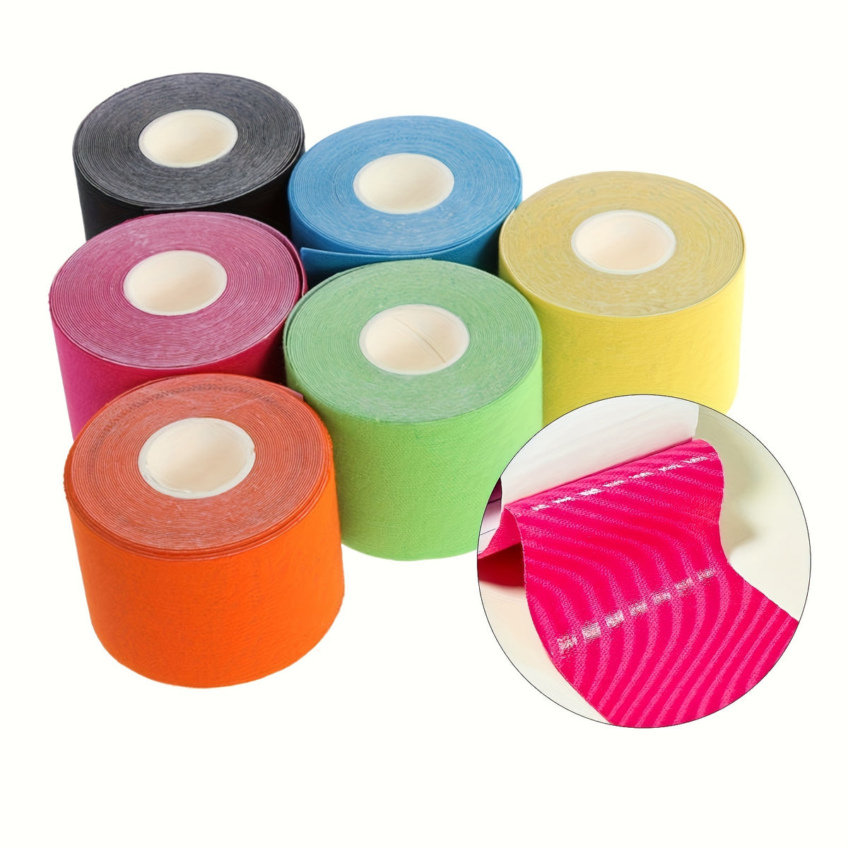 6 لفات من شريط الكينيزيولوجي المطاطي لدعم العضلات - 5.0 سم × 5.0 متر، شريط فسيولوجي رياضي بألوان متعددة (أسود، أزرق، أصفر، أخضر، وردي) - حامي اللياقة البدنية والتعافي، مساعد في تخفيف آلام المفاصل | شريط لياقة بدنية طاقة | شريط بولييثيلين، إكسسوار للتدريب