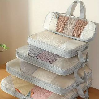 مجموعة أكياس ملابس عصرية مكونة من 6 قطع - تخزين ضغط شبكي من البوليستر للملابس والأحذية والإكسسوارات - منظم سفر بمقابض - بدون طباعة، مصادر متنوعة