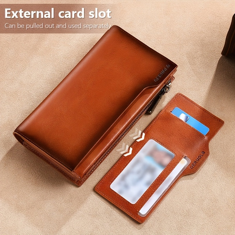 محفظة جلدية طويلة عتيقة للرجال، سعة كبيرة، حجب RFID، تدرج، مع فتحات بطاقات متعددة وجيب للعملات المعدنية، لهدية عيد الحب، عيد الأب، عيد الميلاد