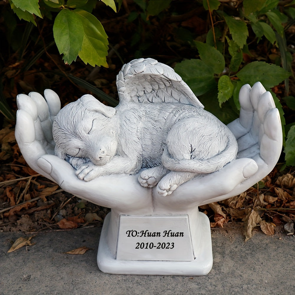 تمثال تذكاري للكلاب المخصص - من الراتنج، تمثال قبر للكلاب الأليفة مع اسم وتاريخ مخصصين، تصميم كلاب نائمة هادئة بين يدي الخالق، تذكير للحيوانات الأليفة | تصميم كلاب هادئ | تمثال حيوانات أليفة متين، علامات قبر للحيوانات الأليفة