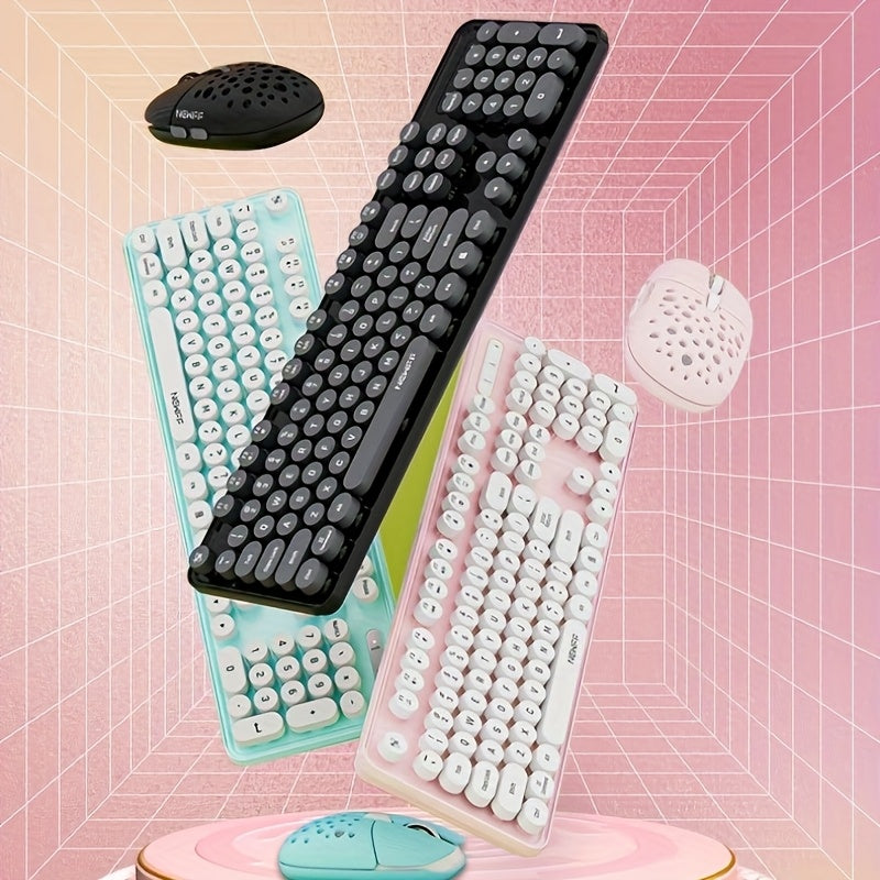 مجموعة ماوس ولوحة مفاتيح لاسلكية EF128 شاشة أسود/ وردي/ أزرق 3 ألوان متعددة الأوجه للمكتب تصميم مريح لا يسبب التعب للأعمال، الألعاب، المنزل جودة عالية وأداء عالي شاشة ألوان نقية أسلوب بسيط للحياة