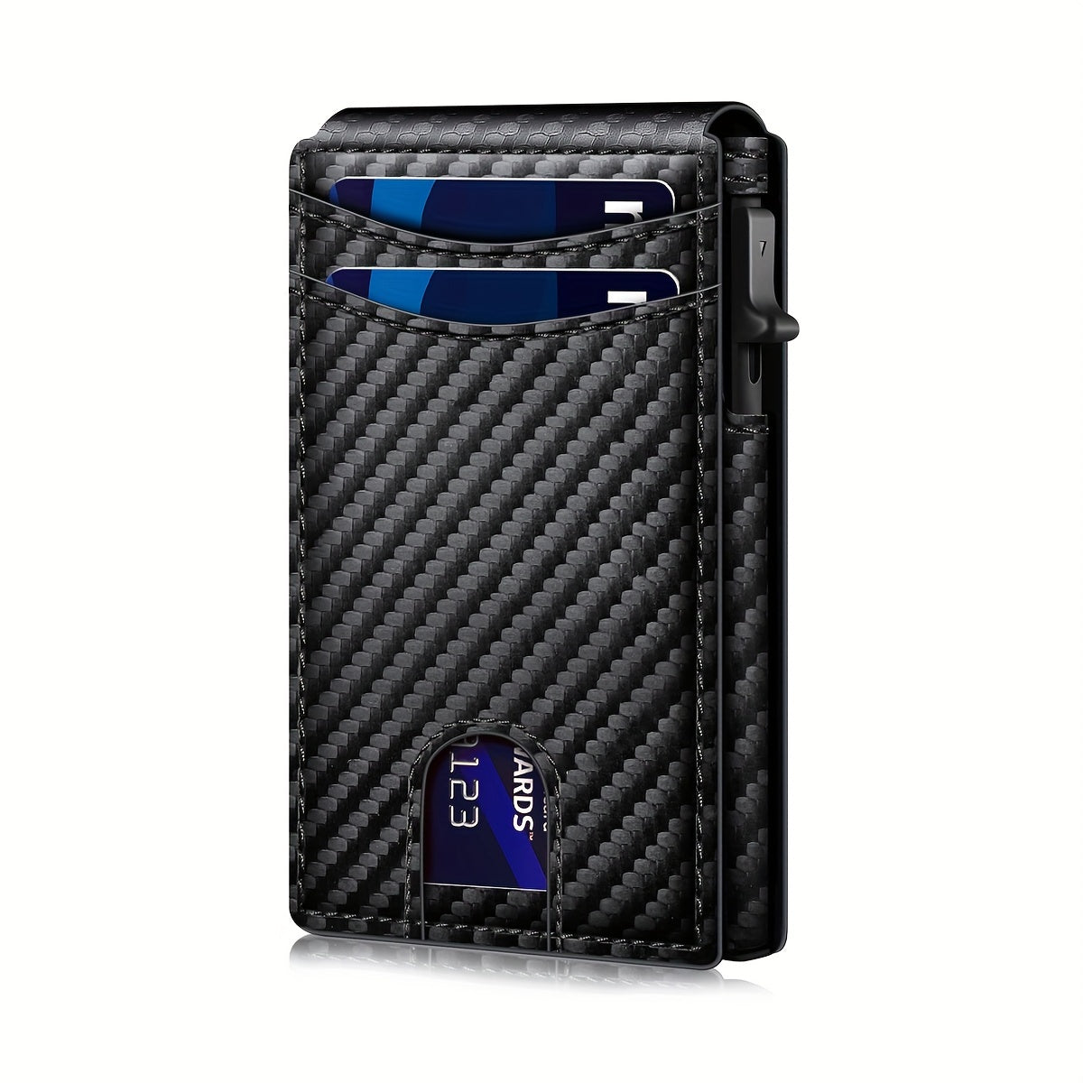 محفظة رجالية رفيعة من سبائك الألومنيوم، تحتوي على حامل منبثق، بتصميم أنيق للأعمال، باللون الأسود البسيط، بدون تضفير مع إغلاق مغناطيسي، ونافذة لبطاقة الهوية وفتحة لـ Airtag