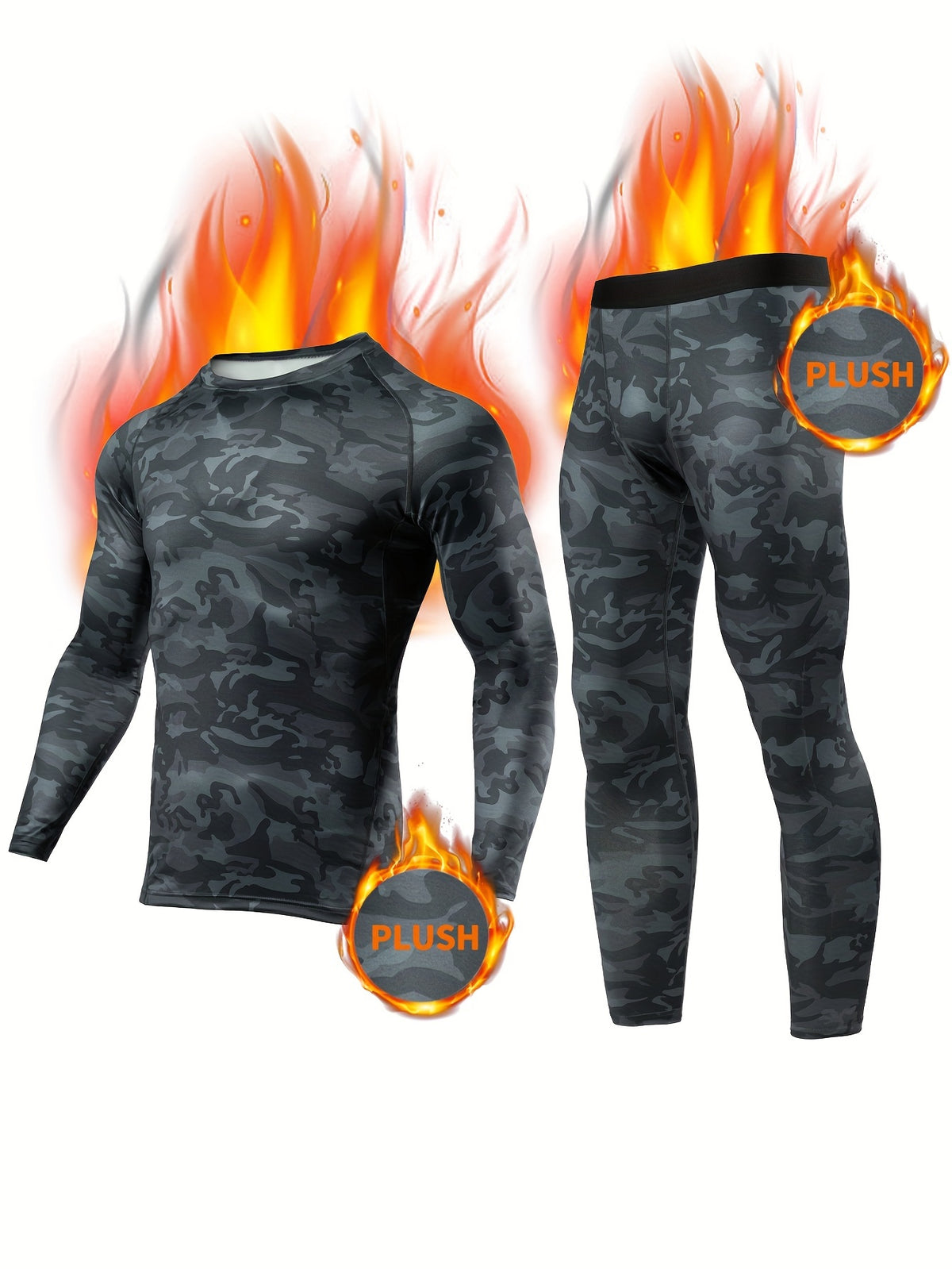 بدلة رياضية دافئة مطبوعة عصرية، طقم ملابس داخلية رياضية دافئة: قمة مخملية سريعة الجفاف + قيعان ضاغطة قابلة للتنفس، مناسبة للرياضات الخارجية، الرياضة والدفء المنزلي
