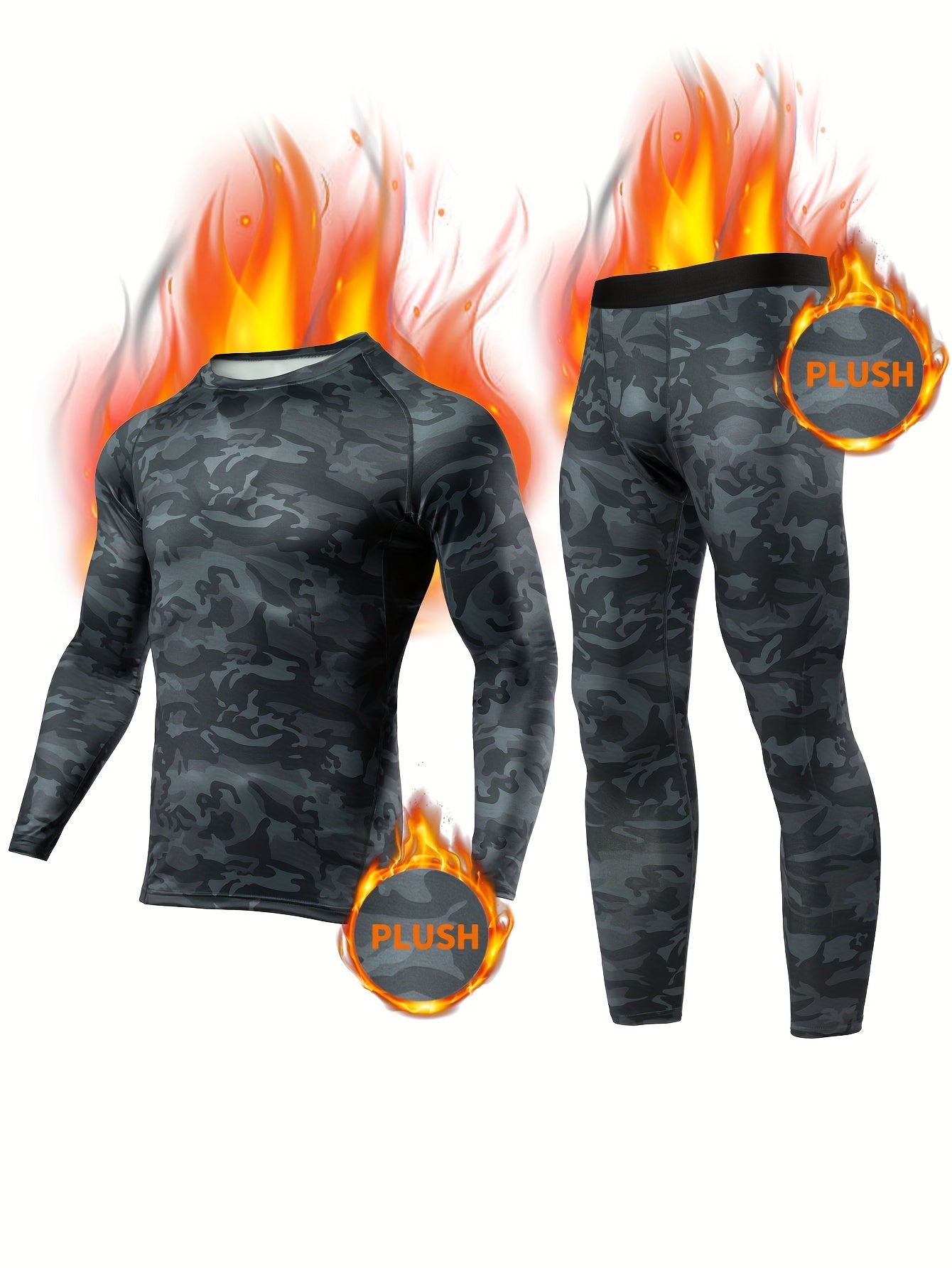 بدلة رياضية دافئة مطبوعة عصرية، طقم ملابس داخلية رياضية دافئة: قمة مخملية سريعة الجفاف + قيعان ضاغطة قابلة للتنفس، مناسبة للرياضات الخارجية، الرياضة والدفء المنزلي